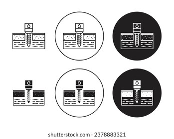 well drilling icon set. deep ground water borehole vector symbol. artesian well sign in black filled and outlined style.