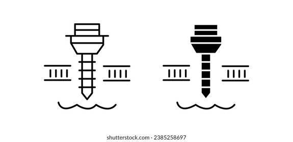 Well drilling line icon set. Deep ground water borehole symbol for UI designs. In black color.