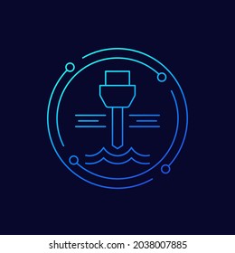 Well Drilling, Water Borehole Line Vector Icon