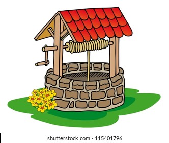 Well with flowers - vector illustration.