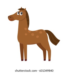 Well Gromed Brown Horse With Big Eyes, Cartoon Vector Illustration Isolated On White Background. Cute And Funny Farm Horse With Friendly Face And Big Eyes