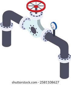 Well head throttle valve isometric Concept, Vertical Treater Dump Valves Vector color Icon Design, Oil and Gas industry Symbol, Petroleum and gasoline Sign, Service and supply stock illustration