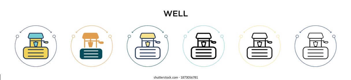 Icono de línea fina rellena, contorno y estilo de trazo. Ilustración vectorial de dos iconos vectoriales de colores y negros se puede utilizar para móviles, ui, web