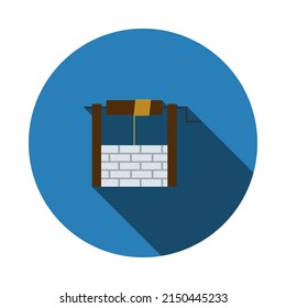 Well Icon. Flat Circle Stencil Design With Long Shadow. Vector Illustration.