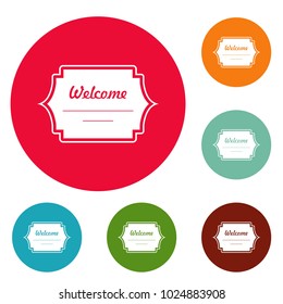 Well met label icons circle set vector isolated on white background