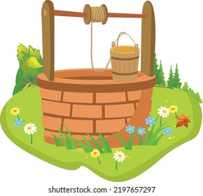 a well on green background