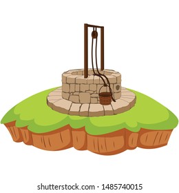 Well on Hill Top - Cartoon Vector Image