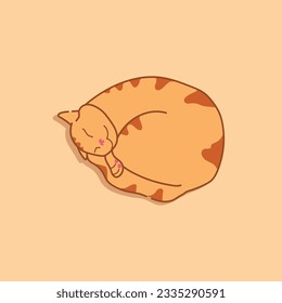 Well sleeping ginger cat curled up. Cute red tabby cat. Hand drawn vector illustration