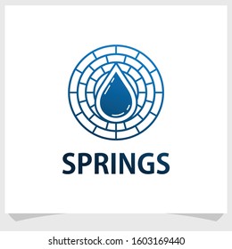 well or springs logo design template, nature element logo design vector