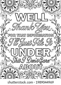 well thank you coloring page, Hand drawn with inspiration word. Coloring book for adult and kids. Vector Illustration.