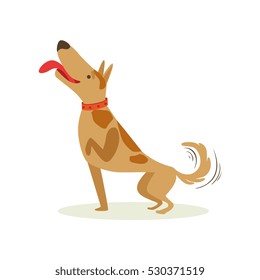 Well Trained Brown Pet Dog Striking A Pose, Animal Emotion Cartoon Illustration