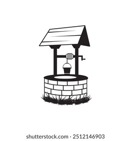 Well Vector Collection Set, Eye-Catching well Water Vector Illustration Isolated And Outline Vector, Water Well With Wooden Bucket, Vector Old Ancient Village Water Tank. Water Supply Well Drawing.