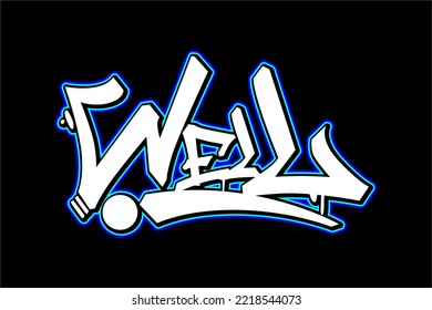 well written vector design with a cool and unique tagging style. in white and on a black background