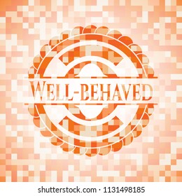 Well-behaved abstract emblem, orange mosaic background
