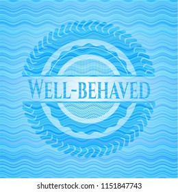 Well-behaved light blue water wave badge background.