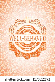 Well-behaved orange mosaic emblem with background