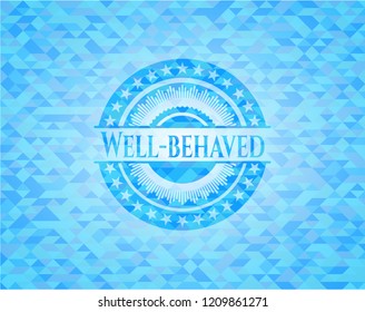 Well-behaved realistic sky blue emblem. Mosaic background