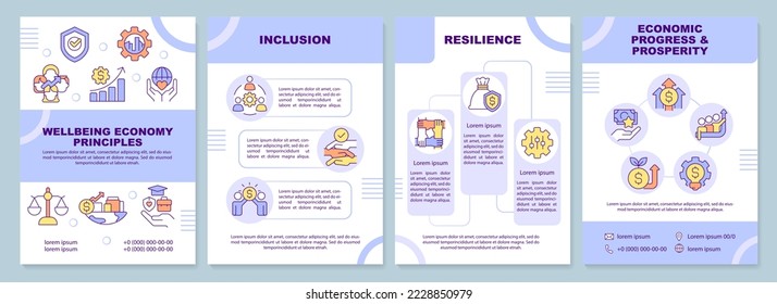 Wellbeing economy principles brochure template. Leaflet design with linear icons. Editable 4 vector layouts for presentation, annual reports. Arial-Black, Myriad Pro-Regular fonts used