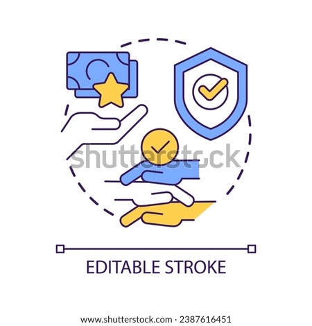 Wellbeing economy principles concept icon. Financial equality. Sustainable and inclusive growth abstract idea thin line illustration. Isolated outline drawing. Editable stroke. Arial font used