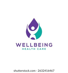 Wellbeing human meditation healthcare wellness logo design creative water drop shape concept