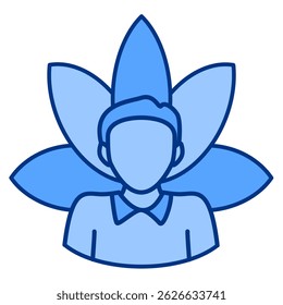 Wellbeing icon represented by man, lotus Blue style.