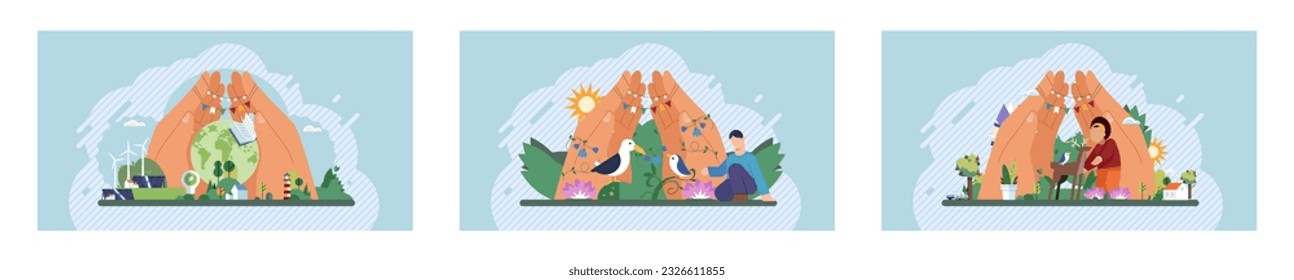Wellbeing metaphor. Vector illustration. Support of professional growth, compass guiding career progression Support insurance, lifebuoy amidst turbulent waters of professional life Employee wellbeing