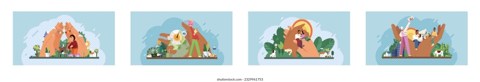 Wellbeing metaphor. Vector illustration. Support insurance, safety valve in volatile professional world Employee wellbeing, litmus test of caring organization Humcare, nurturing soil for positive work