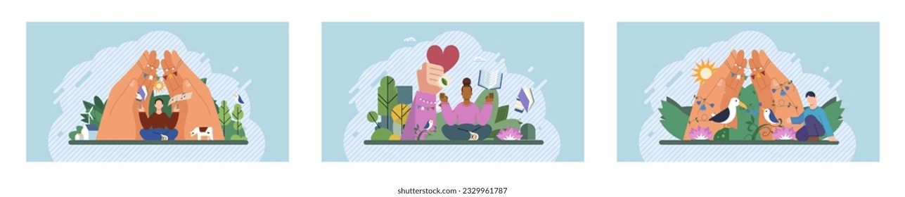 Wellbeing metaphor. Vector illustration. Support of professional growth, stepping stones to career development Support insurance, safety buffer in unpredictable professional journey Employee