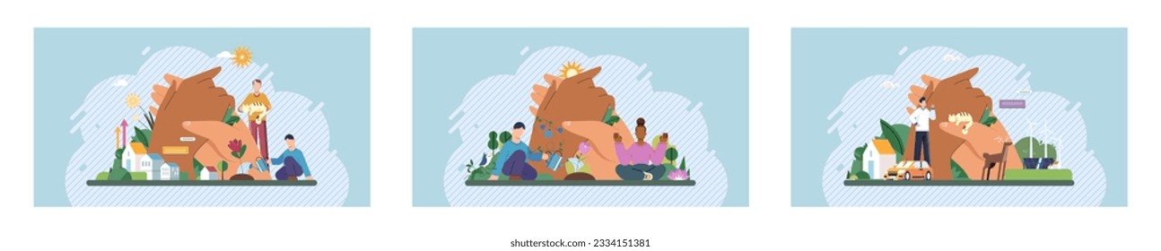 Wellbeing metaphor. Vector illustration. Support insurance, anchor during professional storms Employee wellbeing, mirror reflecting companys values Human care, roots that nourish positive work culture