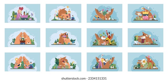 Wellbeing metaphor. Vector illustration. Wellbeing at work, spark plug for engaged and satisfied employees Support of professional growth, scaffold supporting career advancement Support insurance