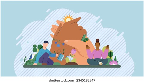 Wellbeing metaphor. Vector illustration. Wellbeing at work, spark plug for engaged and satisfied employees Support of professional growth, scaffold supporting career advancement Support insurance