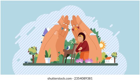 Wellbeing metaphor. Vector illustration. Wellbeing at work, fuel that drives productivity Support of professional growth, stepping stones to success Support insurance, safety net in professional life