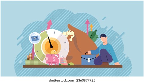 Wellbeing metaphor. Vector illustration. Wellbeing at work, compass that guides towards healthy work-life balance Support of professional growth, launchpad for career trajectories Support insurance