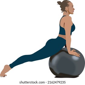 bienestar con posición de ejercicio pilates y bola de goma aislada fondo de transparencia
