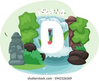 Wellcom to Jeju island in South Korea, traditional elements. Attraction landmarks of Jeju