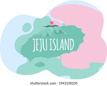 Wellcom to Jeju island in South Korea, traditional elements. Attraction landmarks of Jeju