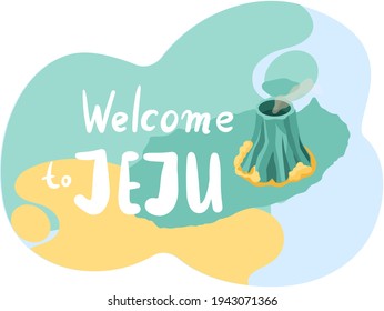 Wellcom to Jeju island in South Korea, traditional elements. Attraction landmarks of Jeju