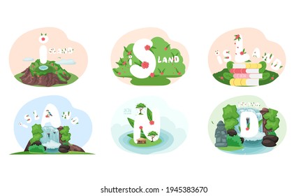 Wellcom to Jeju island in South Korea, traditional elements. Attraction landmarks of Jeju