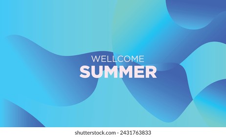 wellcome summer in abstract cold blue background