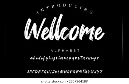 Wellcome vector brush style font, alphabet, typeface