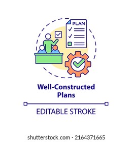 Well-constructed plans concept icon. Value of inclusive classrooms abstract idea thin line illustration. Education classes. Isolated outline drawing. Editable stroke. Arial, Myriad Pro-Bold fonts used