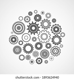 well-coordinated work of many gears. teamwork concept. flat vector illustration