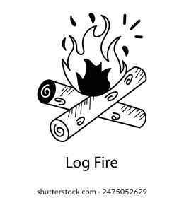 Well-crafted doodle icon of log fire 
