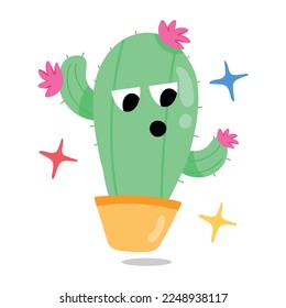 A well-crafted flat sticker of cactus pot 