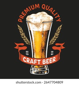 A well-crafted glass of beer with a frothy head is prominently displayed. This beverage represents a commitment to quality ideal for craft beer enthusiasts any time of day.