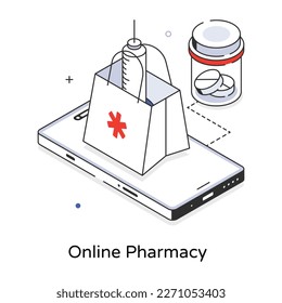 Well-crafted isometric icon of online pharmacy 