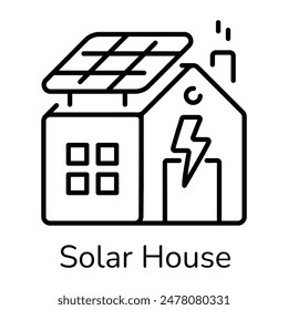 Well-crafted line icon showing solar house 