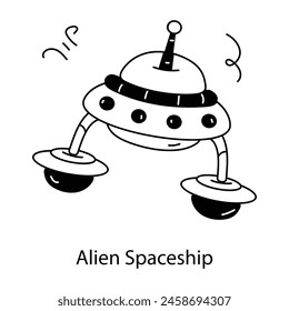 A well-designed doodle icon of alien spaceship 