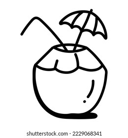 A well-designed doodle icon of coconut water 