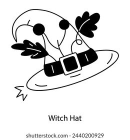 Un bien diseñado doodle icono de sombrero de bruja 